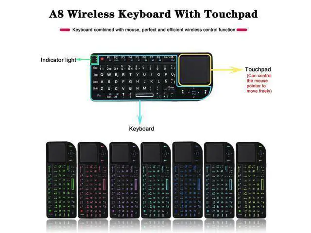 Alt view image 3 of 5 - A8 Mini Wireless Mouse And Keyboard With Laser Touchpad Keyboard, Colour: English White Backlight