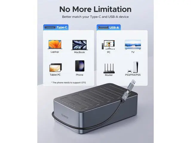 Alt view image 7 of 7 - USB C 5 Bay Hard Drive Cloner/Duplicate Hard Drive Docking Station Aluminum USB 3.2 Gen 1 for 2.5''/3.5'' SSD HDD Up to 20TB-6656C3