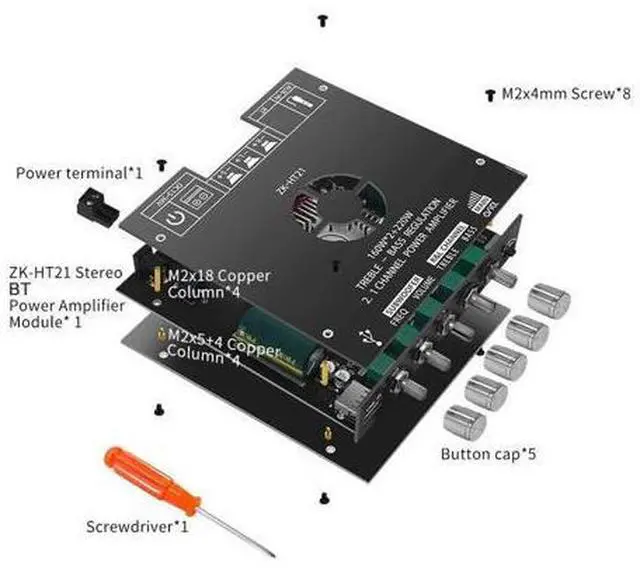 Alt view image 3 of 3 - ZK-HT21 Amplifier Board Module with Subwoofer TDA7498E Stereo Power Amplifier Module DC15-36V AUX/USB Input Bluetooth-Compatible