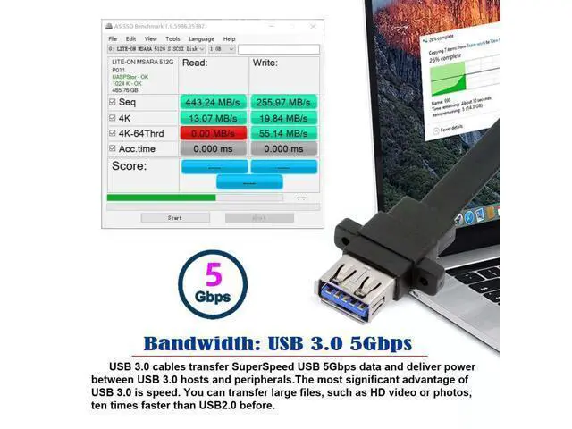 Alt view image 2 of 7 - Ultra Flat Slim Dual Port USB 3.0 Female Type-A Panel Type to Motherboard 20Pin 19Pin Header Cable 50cm