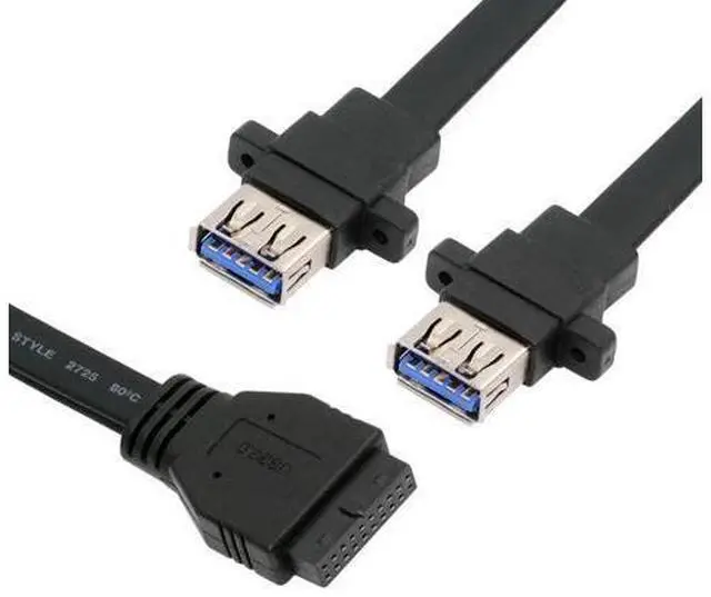 Main image of Ultra Flat Slim Dual Port USB 3.0 Female Type-A Panel Type to Motherboard 20Pin 19Pin Header Cable 50cm