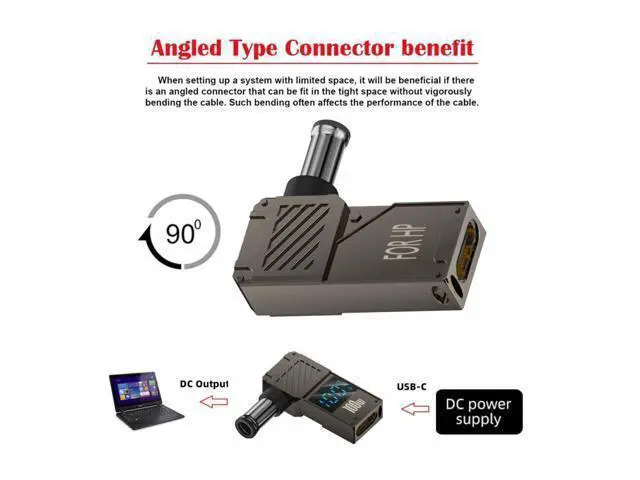 Alt view image 2 of 7 - USB C to DC Adapter,USB C Female to DC 7.4x5.0mm HP Barrel Jack Plug PD 100W Laptop Fast Charging Adapter with Wattage Display