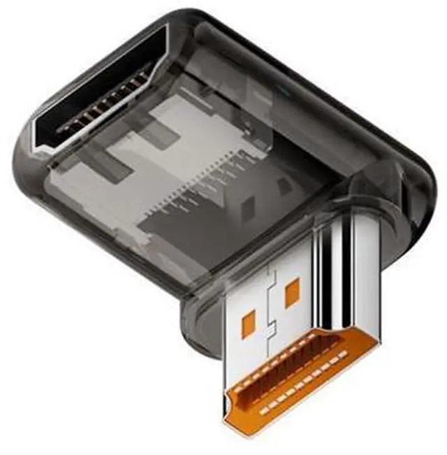 Main image of Down Angled 90 Degree Low Profile HDMI Male to HDMI 2.1 Female UHD Extension Adapter Extender Transparent with Smart LED 8K 60hz HDTV