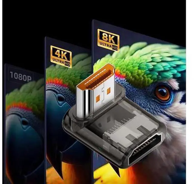 Alt view image 2 of 7 - Down Angled 90 Degree Low Profile HDMI Male to HDMI 2.1 Female UHD Extension Adapter Extender Transparent with Smart LED 8K 60hz HDTV