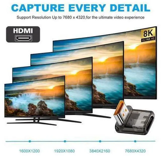 Alt view image 3 of 7 - Down Angled 90 Degree Low Profile HDMI Male to HDMI 2.1 Female UHD Extension Adapter Extender Transparent with Smart LED 8K 60hz HDTV