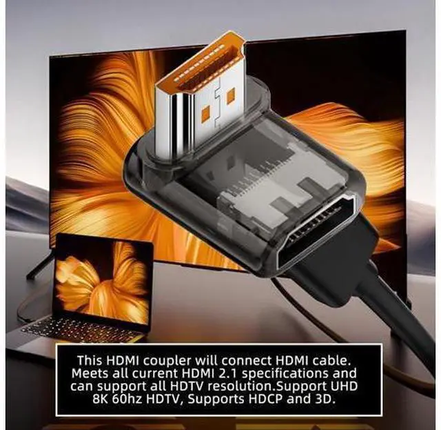 Alt view image 4 of 7 - Down Angled 90 Degree Low Profile HDMI Male to HDMI 2.1 Female UHD Extension Adapter Extender Transparent with Smart LED 8K 60hz HDTV