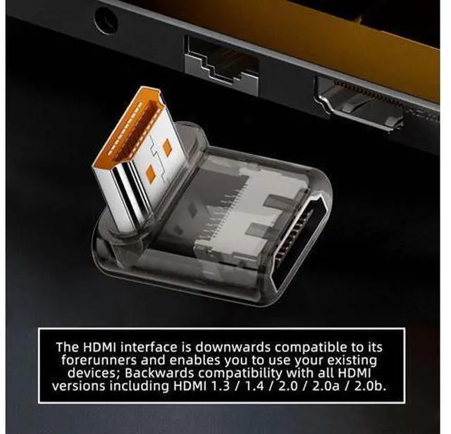 Alt view image 5 of 7 - Down Angled 90 Degree Low Profile HDMI Male to HDMI 2.1 Female UHD Extension Adapter Extender Transparent with Smart LED 8K 60hz HDTV