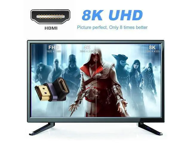 Alt view image 4 of 7 - HDMI Male to HDMI 2.1 Female Vertical 90 Degree Down Angled UHD Extension Adapter Support 8K 60hz HDTV