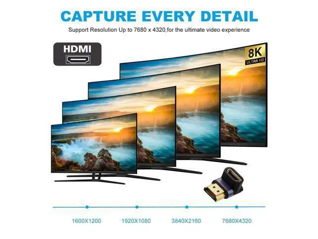 Alt view image 6 of 7 - HDMI Male to HDMI 2.1 Female Vertical 90 Degree Down Angled UHD Extension Adapter Support 8K 60hz HDTV