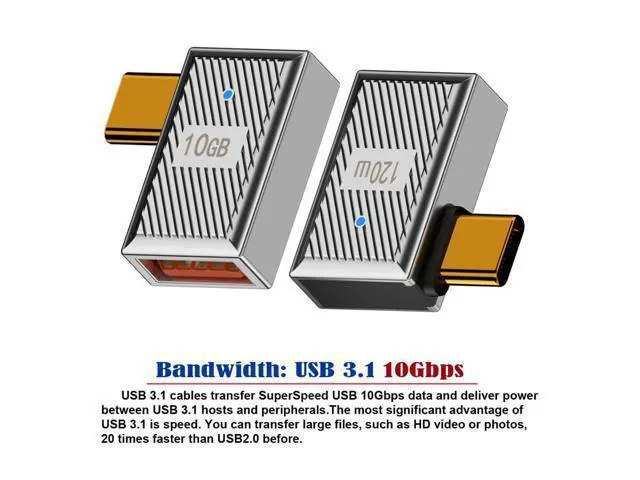 Alt view image 6 of 7 - USB-C USB 3.1 Type C Male to USB 3.0 A Female 10Gbps OTG Data 120W Power Left Right Angled Adapter Alloy Shell Mecha Cyberpunk Style