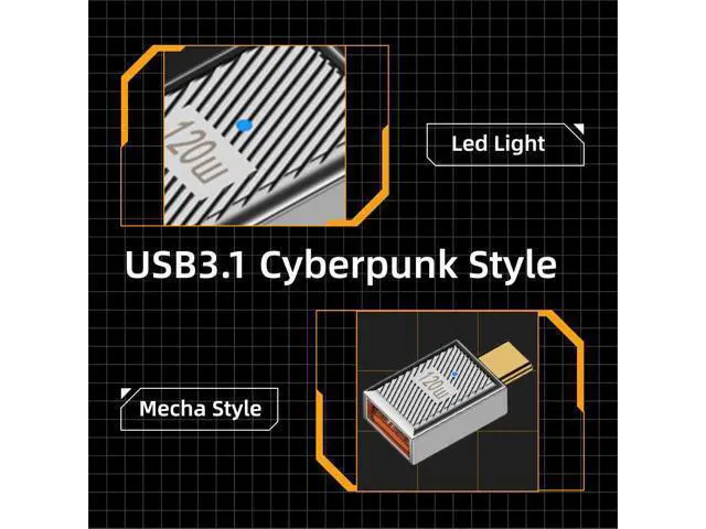 Alt view image 2 of 7 - USB-C USB 3.1 Type C Male to USB 3.0 A Female 10Gbps OTG Data 120W Power Adapter Alloy Shell Mecha Cyberpunk Style