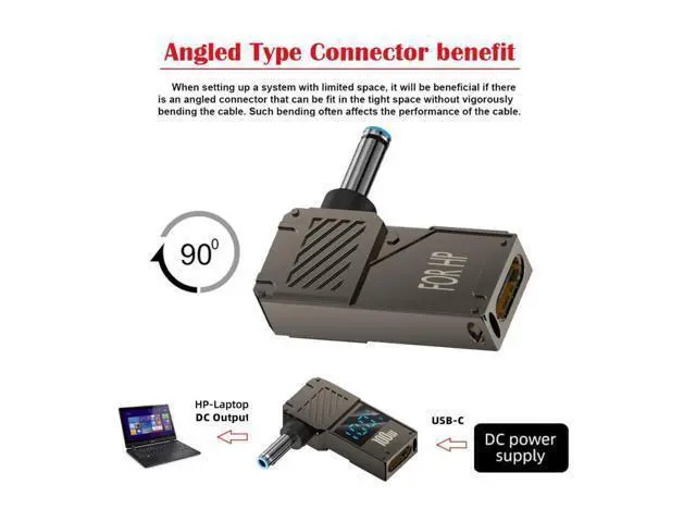 Alt view image 2 of 7 - USB C to DC Adapter,USB C Female to DC 4.5x3.0mm HP Barrel Jack Plug PD 100W Laptop Fast Charging Adapter with Wattage Display