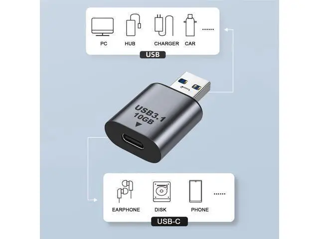 Alt view image 3 of 7 - USB-C USB 3.1 Type C Female to USB 3.0 A Male Data Adapter 10Gbps Data Power for Laptop Tablet Phone