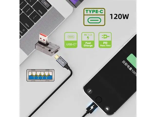 Alt view image 3 of 7 - USB-C USB 3.1 Type C Female to USB 3.0 Type-A Male 90 Degree Right Angled Low Profile Type 10Gbps Data 120W Power Adapter Mecha Cyberpunk Style