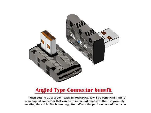 Alt view image 7 of 7 - USB-C USB 3.1 Type C Female to USB 3.0 Type-A Male 90 Degree Left Angled Low Profile Type 10Gbps Data 120W Power Adapter Mecha Cyberpunk Style