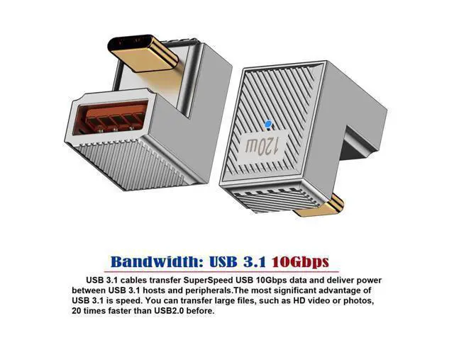 Alt view image 6 of 7 - USB-C USB 3.1 Type C Male to USB 3.0 A Female 10Gbps OTG Data 120W Power Opposite U Shape Back Angled Adapter Alloy Shell Mecha Cyberpunk Style