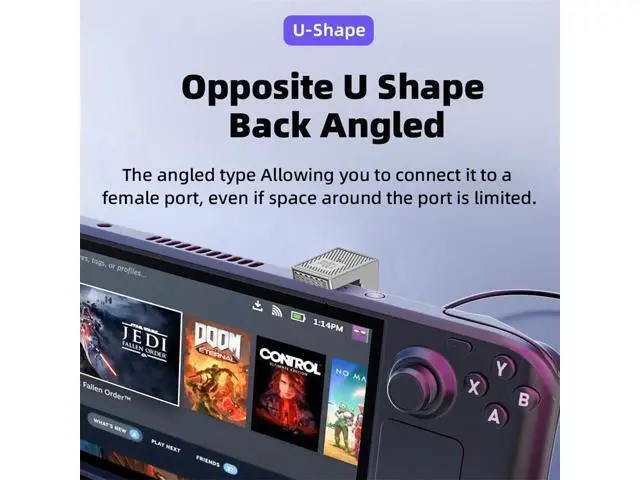 Alt view image 7 of 7 - USB-C USB 3.1 Type C Male to USB 3.0 A Female 10Gbps OTG Data 120W Power Opposite U Shape Back Angled Adapter Alloy Shell Mecha Cyberpunk Style