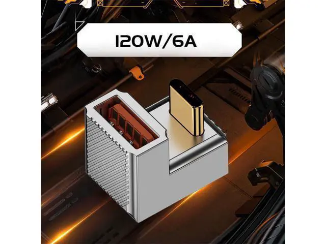 Alt view image 5 of 7 - USB-C USB 3.1 Type C Male to USB 3.0 A Female 10Gbps OTG Data 120W Power Opposite U Shape Back Angled Adapter Alloy Shell Mecha Cyberpunk Style
