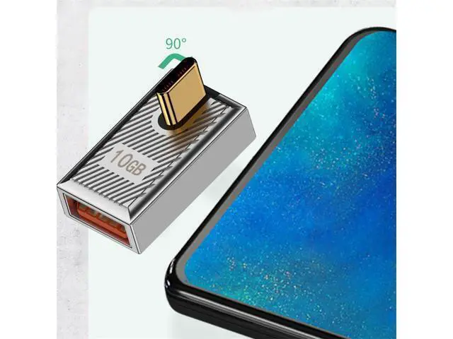 Alt view image 7 of 7 - USB-C USB 3.1 Type C Male to USB 3.0 A Female 10Gbps OTG Data 120W Power Low Profile Angled Adapter Alloy Shell Mecha Cyberpunk Style