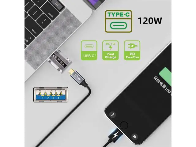 Alt view image 3 of 7 - USB-C USB 3.1 Type C Female to USB 3.0 Type-A Male 90 Degree Left Angled Slim Type 10Gbps Data 120W Power Adapter Mecha Cyberpunk Style