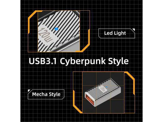 Alt view image 2 of 7 - USB-C USB 3.1 Type C Female to USB 3.0 A Female 10Gbps OTG Data 120W Power Adapter Alloy Shell Mecha Cyberpunk Style
