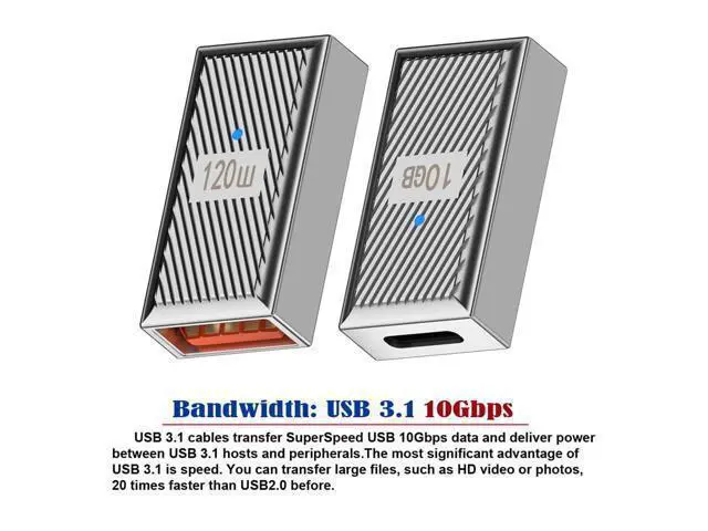 Alt view image 7 of 7 - USB-C USB 3.1 Type C Female to USB 3.0 A Female 10Gbps OTG Data 120W Power Adapter Alloy Shell Mecha Cyberpunk Style