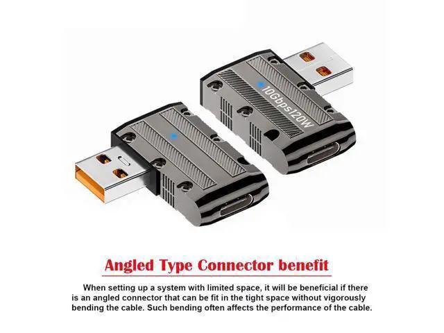 Alt view image 6 of 7 - USB-C USB 3.1 Type C Female to USB 3.0 Type-A Male 90 Degree Left Angled Flat Type 10Gbps Data 120W Power Adapter Mecha Cyberpunk Style