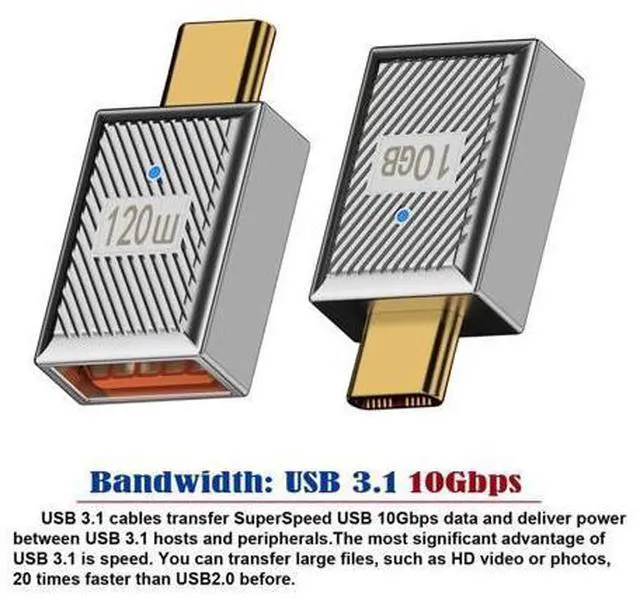 Alt view image 7 of 7 - USB-C USB 3.1 Type C Male to USB 3.0 A Female 10Gbps OTG Data 120W Power Adapter Alloy Shell Mecha Cyberpunk Style