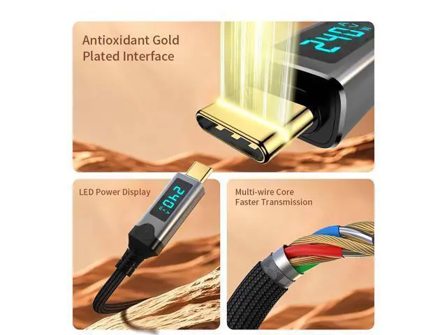 Alt view image 4 of 5 - USB5 / Thunderbolt 5 Active Display Cable 80Gbps, 240W PD, 16K@60Hz, LED Power Display, for Laptop, Monitor, eGPU & Docking Station