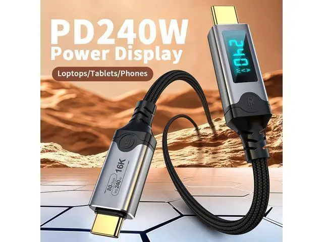 Alt view image 3 of 5 - USB5 / Thunderbolt 5 Active Display Cable 80Gbps, 240W PD, 16K@60Hz, LED Power Display, for Laptop, Monitor, eGPU & Docking Station