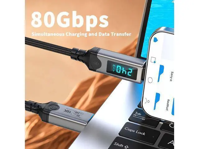 Alt view image 5 of 5 - USB5 / Thunderbolt 5 Active Display Cable 80Gbps, 240W PD, 16K@60Hz, LED Power Display, for Laptop, Monitor, eGPU & Docking Station