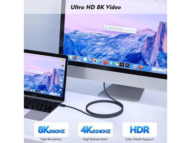 Alt view image 4 of 4 - Thunderbolt 4 Cable 40Gbps, 240W PD, 8K Video, Nylon Braided, 12,000 Bend Lifespan, for MacBook, Laptop, eGPU, Dock & Monitor