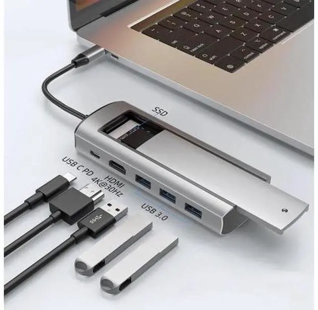 Main image of 6 in 1 sata SSD HUB USB C Dock Station with Disk Storage Function USB 3.0 Type C to HDMI-Compatible Laptop For Macbook Laptop Pc