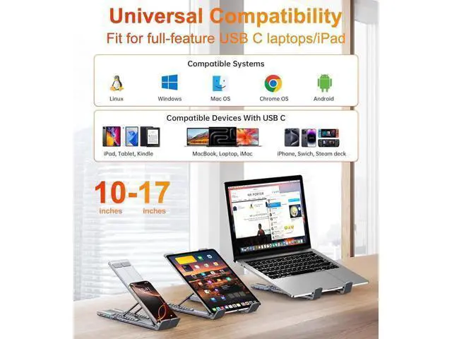 Alt view image 2 of 7 - USB C Laptop Docking Station Stand, USB C Dock Tablet Stand, 8 in 1 USB C Hub with 4K HDMI, 2 USB 3.0, PD 100W, Universal Dock Station for MacBook Pro/Air/Dell/HP/Surface/Lenovo, Plug and Play