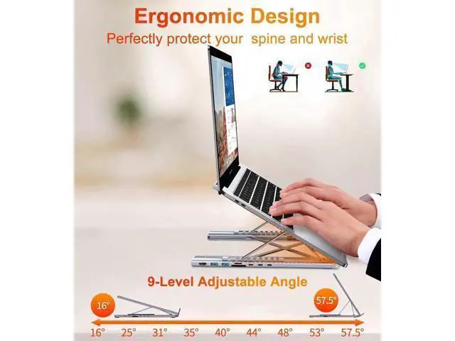 Alt view image 3 of 7 - USB C Laptop Docking Station Stand, USB C Dock Tablet Stand, 8 in 1 USB C Hub with 4K HDMI, 2 USB 3.0, PD 100W, Universal Dock Station for MacBook Pro/Air/Dell/HP/Surface/Lenovo, Plug and Play