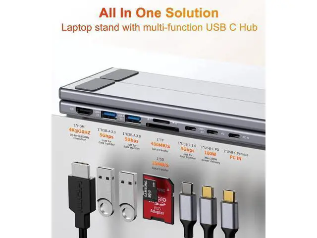 Alt view image 4 of 7 - USB C Laptop Docking Station Stand, USB C Dock Tablet Stand, 8 in 1 USB C Hub with 4K HDMI, 2 USB 3.0, PD 100W, Universal Dock Station for MacBook Pro/Air/Dell/HP/Surface/Lenovo, Plug and Play