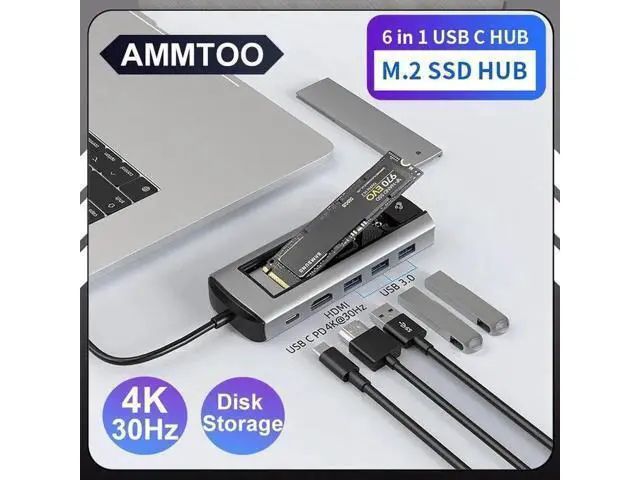 Alt view image 2 of 5 - 6 in 1 sata SSD HUB USB C Dock Station with Disk Storage Function USB 3.0 Type C to HDMI-Compatible Laptop For Macbook Laptop Pc