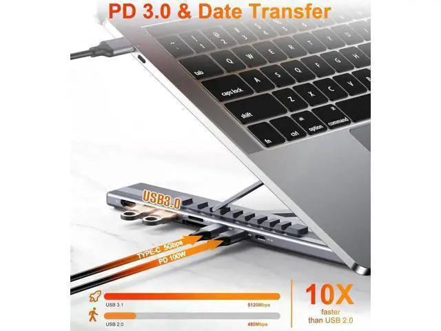 Alt view image 6 of 7 - USB C Laptop Docking Station Stand, USB C Dock Tablet Stand, 8 in 1 USB C Hub with 4K HDMI, 2 USB 3.0, PD 100W, Universal Dock Station for MacBook Pro/Air/Dell/HP/Surface/Lenovo, Plug and Play