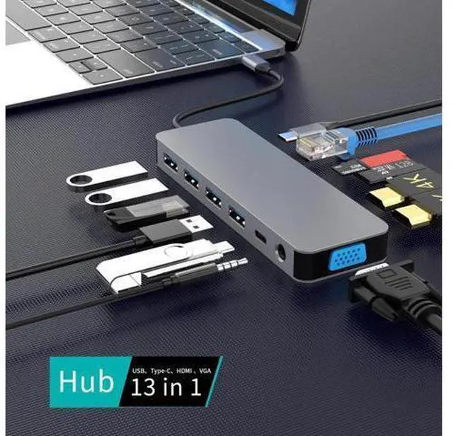 Main image of 13 in 1 USB C Docking Station Dual HDMI Triple Monitor USB Hub