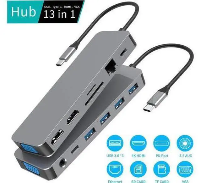 Alt view image 2 of 6 - 13 in 1 USB C Docking Station Dual HDMI Triple Monitor USB Hub