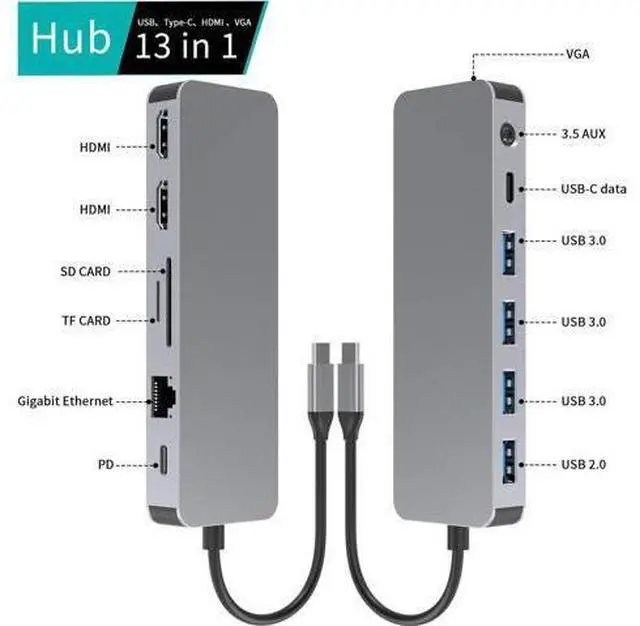 Alt view image 3 of 6 - 13 in 1 USB C Docking Station Dual HDMI Triple Monitor USB Hub