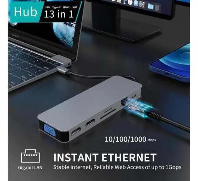 Alt view image 4 of 6 - 13 in 1 USB C Docking Station Dual HDMI Triple Monitor USB Hub