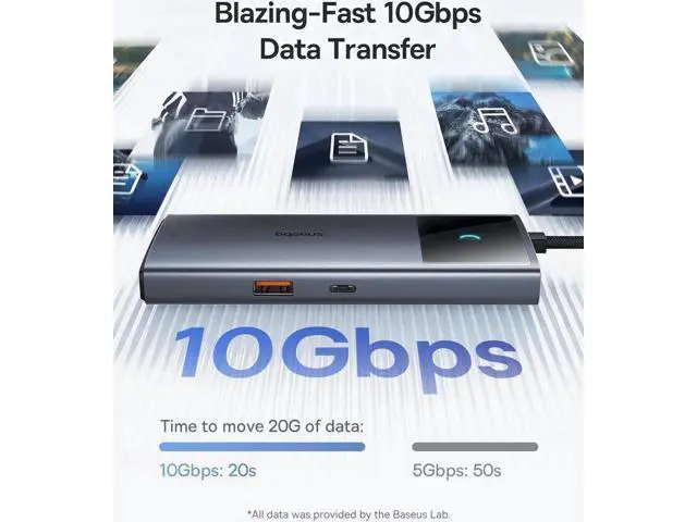 Alt view image 6 of 7 - Baseus USB C Hub, 10Gbps USB C Docking Station with 3 USB A/C Data Ports, 4K@60Hz HDMI, Gigabit Ethernet, 100W PD, 6 in 1 USB C Dock Compatible for iPhone 15//HP/Mac/iPad/Microsoft/Steam Deck