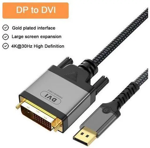 Alt view image 5 of 5 - DisplayPort to DVI Cable 2m (6.6ft), 4K@30Hz, 1080P, Active Adapter, for PC, Laptop, Graphics Card to Monitor & Projector