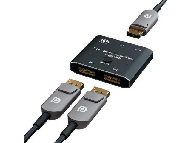Alt view image 3 of 4 - DisplayPort 2.1 Bi-Directional Switch 16K@60Hz, 4K@240Hz, 2-in-1 / 1-in-2, Aluminum Shell, for Gaming Console, PC & Monitor