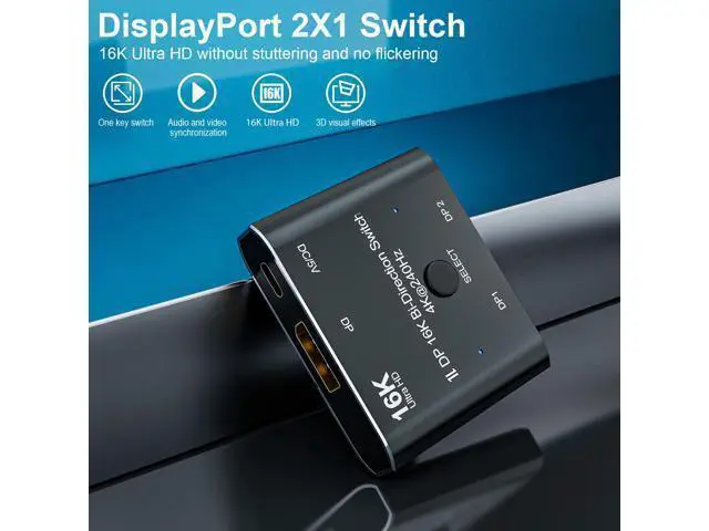 Alt view image 4 of 4 - DisplayPort 2.1 Bi-Directional Switch 16K@60Hz, 4K@240Hz, 2-in-1 / 1-in-2, Aluminum Shell, for Gaming Console, PC & Monitor