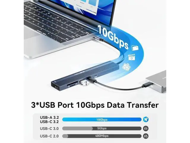 Alt view image 6 of 7 - ACASIS USB C Hub with DP Port 10Gbps Multiport Adapter with 4K Display Port 3*USB3.2 Gen2+USB2.0 480M/bps Data Port 100W Power Delivery SD/TF3.0 USB C to Displayport for Video Editors and More