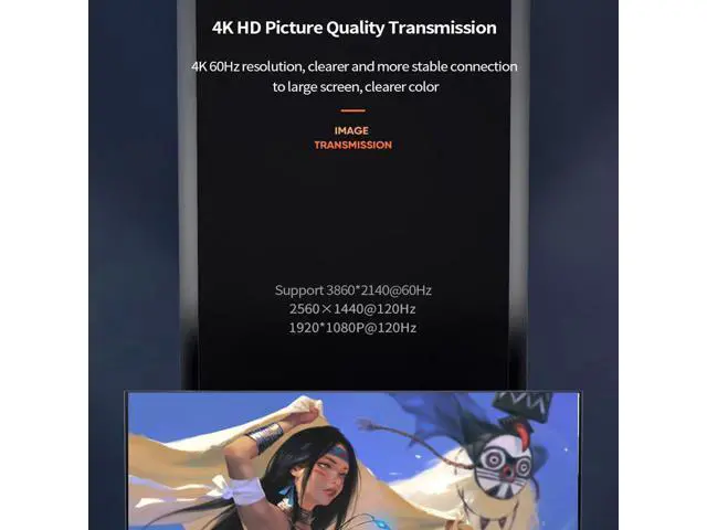 Alt view image 5 of 6 - HDMI to DisplayPort Active Adapter Cable 4K@60Hz, 144Hz, for Gaming Monitor, Laptop, PC to DP Display (Unidirectional, USB Powered)