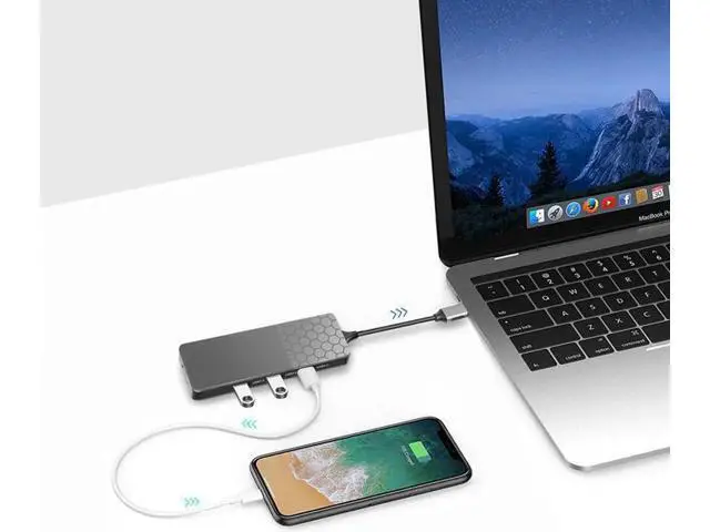 Alt view image 2 of 5 - 6 In 1Type-C Hub USB-C Type-C Hub Docking Station USB 3.0 / RJ45 Fast Speed Transfer SD TF Card Reader Adaptors Charger Hub