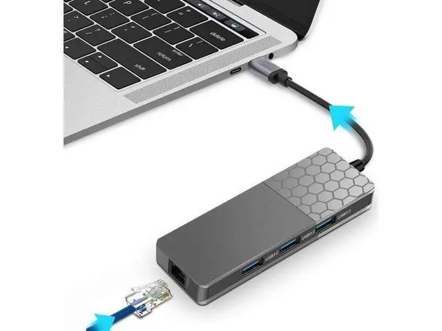 Alt view image 3 of 5 - 6 In 1Type-C Hub USB-C Type-C Hub Docking Station USB 3.0 / RJ45 Fast Speed Transfer SD TF Card Reader Adaptors Charger Hub